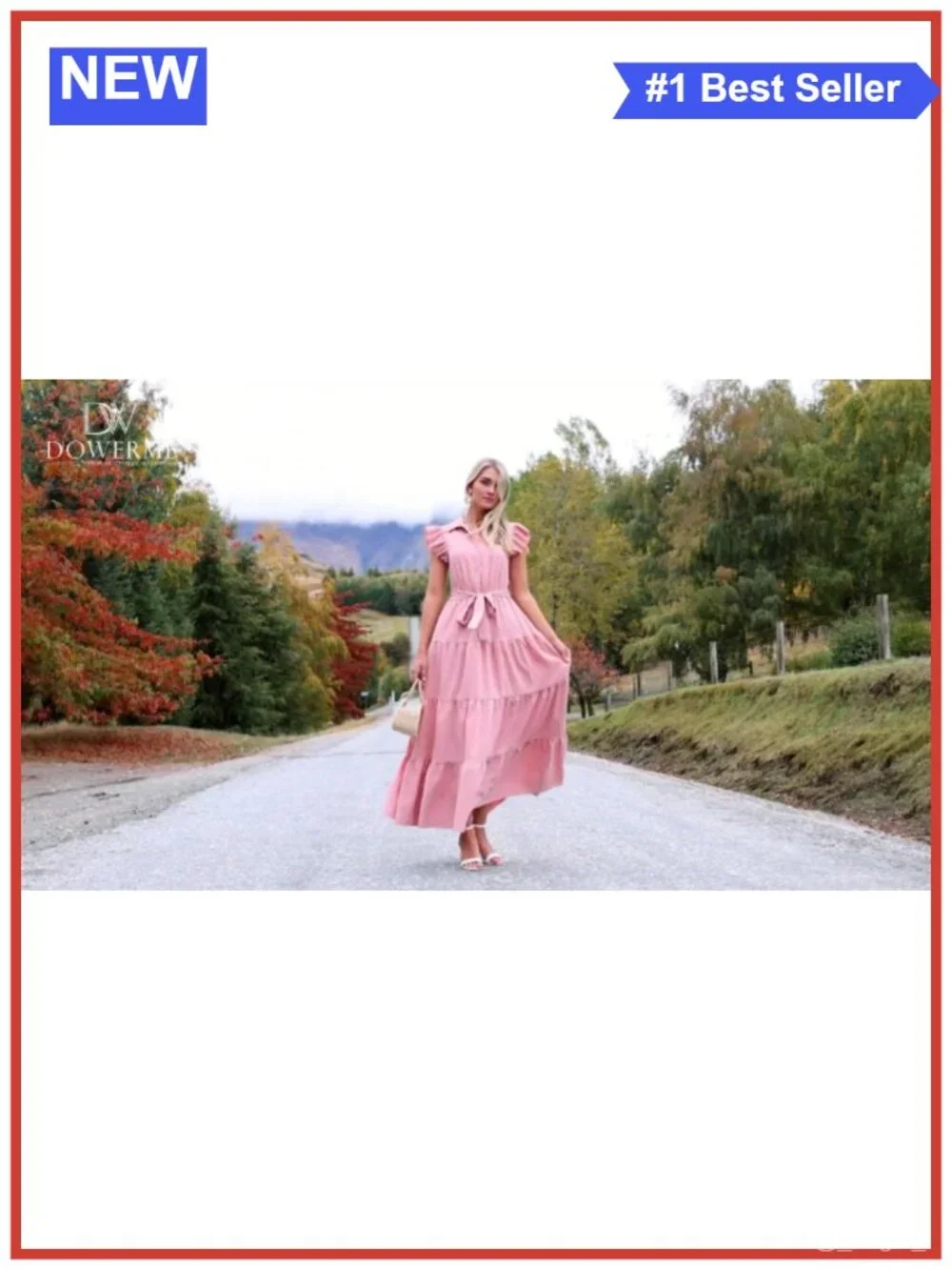 Women's Ruffle Sleeve Boho Maxi Dress with Pockets Belted